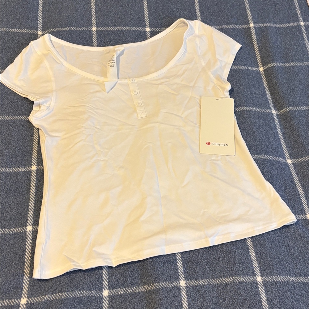 Lululemon Athletica White Cap-Sleeve Henley T-Shirt